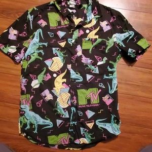 Kids MTV style old school dino button up